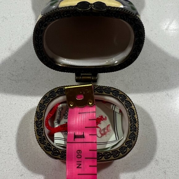 Limoges Style Vintage Porcelain Hinged Trinket Box Bow Closure Purple Silhouette - Picture 11 of 13